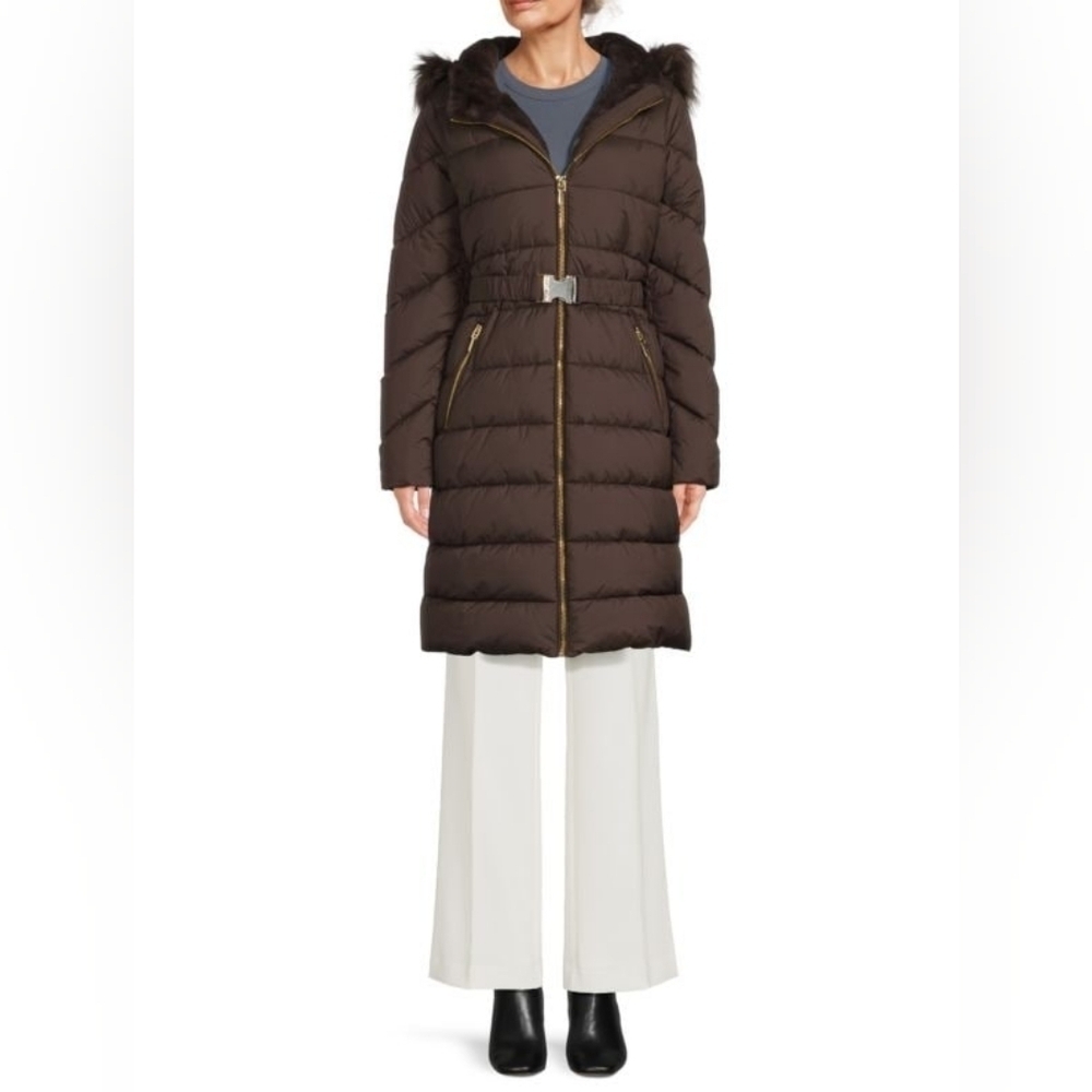 HalstonFaux Fur-Trim Belted Puffer Coat - Picture 2 of 2